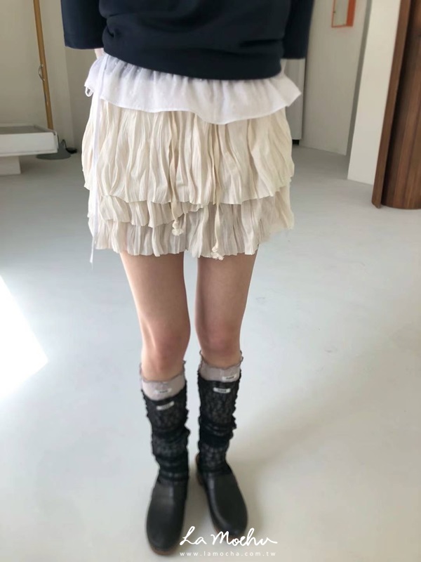 拼色腰頭抓皺蛋糕裙